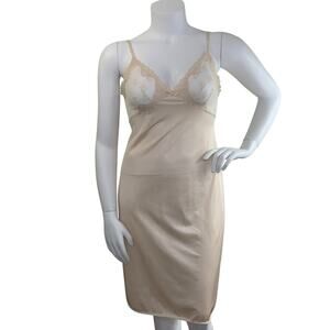 Lorraine Boudoir Full Slip Size 38 Tall Cream Lace Night Gown Dress Vintage 80s